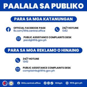 ltfrb complaint email address|LAND TRANSPORTATION FRANCHISING AND REGULATORY .